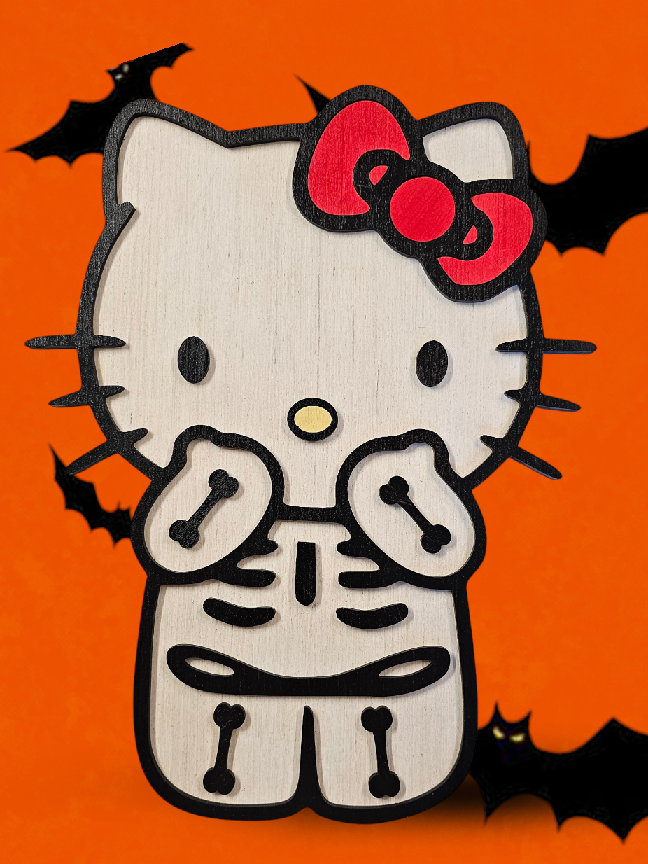 Kitty Skeleton Door Hanger